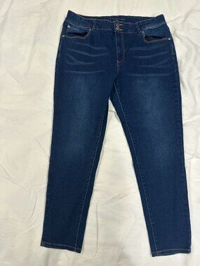 Tahari Womens Jeans 16/33 Dark Wash Stretch Slim Straight Double Button Denim